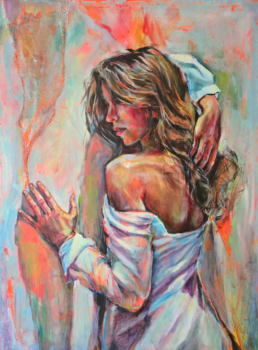 Mot väggen. till salu i Sverige - Akryl - Abstract - 77×101 cm av Lana Blink