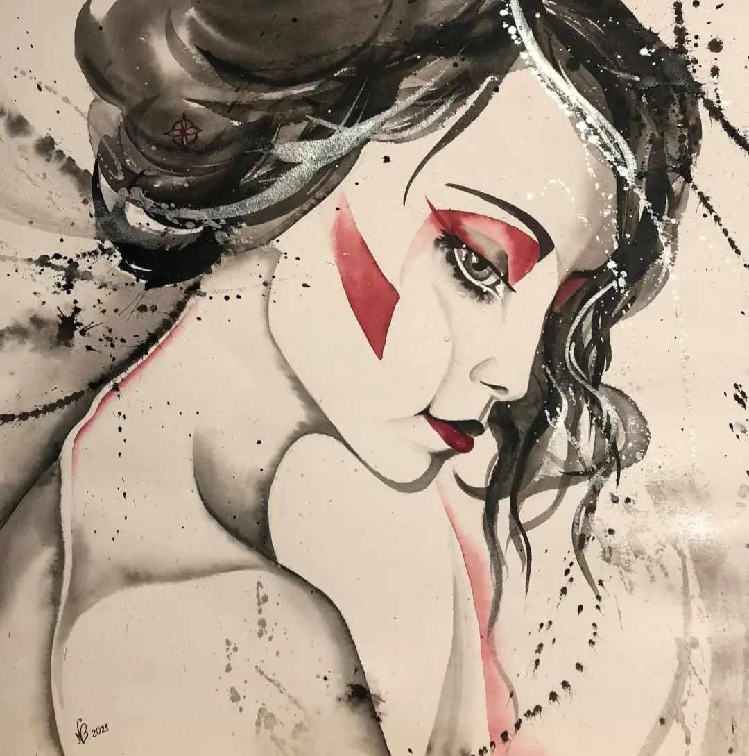 Kabuka-kvinna. - Akvarell - Abstract - 50×50 cm av Nadezda Beletskaya