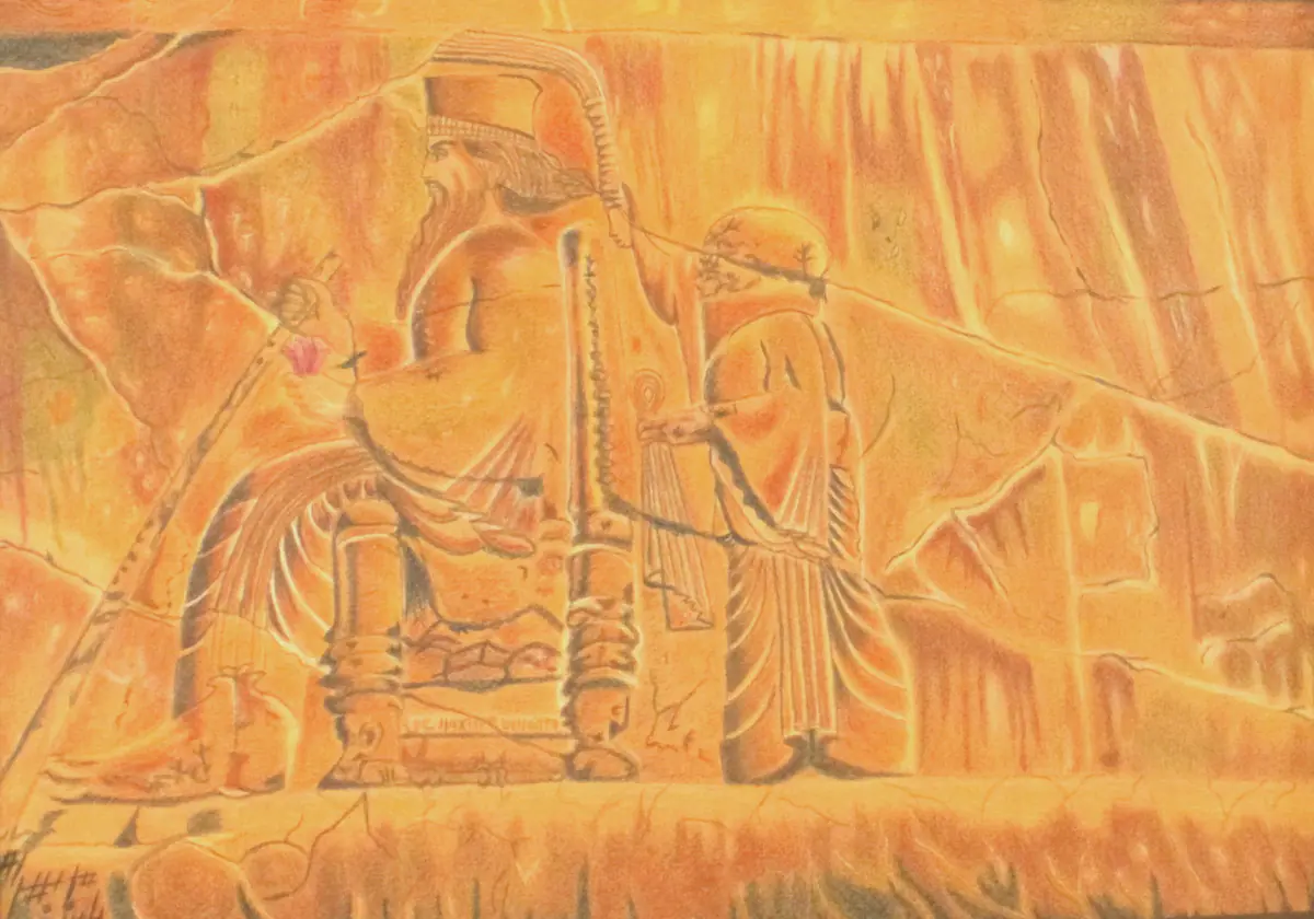 Eternal Throne: Achaemenid Glory – av Mary G. - Blyerts - Realism - 60×40 cm av Mary G