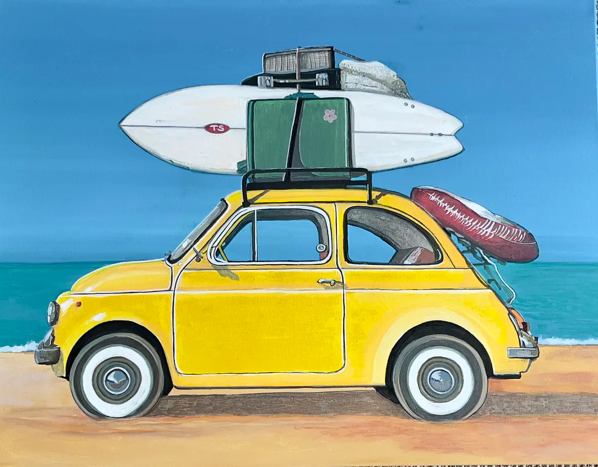 Vaccation- Fiat 500 - Akryl - Contemporary - 90×70 cm av KvantART (såld)