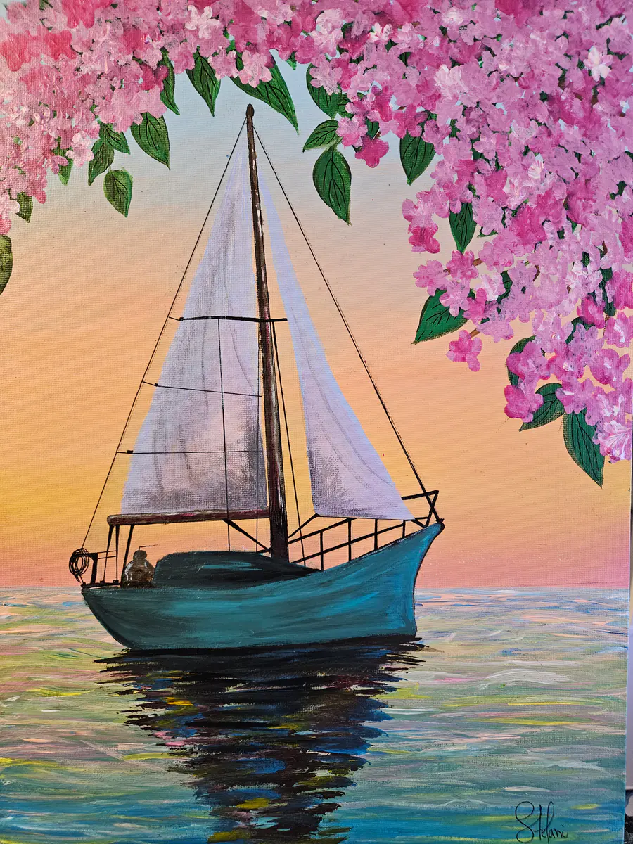 Drömseglats i Rosa Skymning - Akryl - Landscape - 30×40 cm av Stefani Miletic