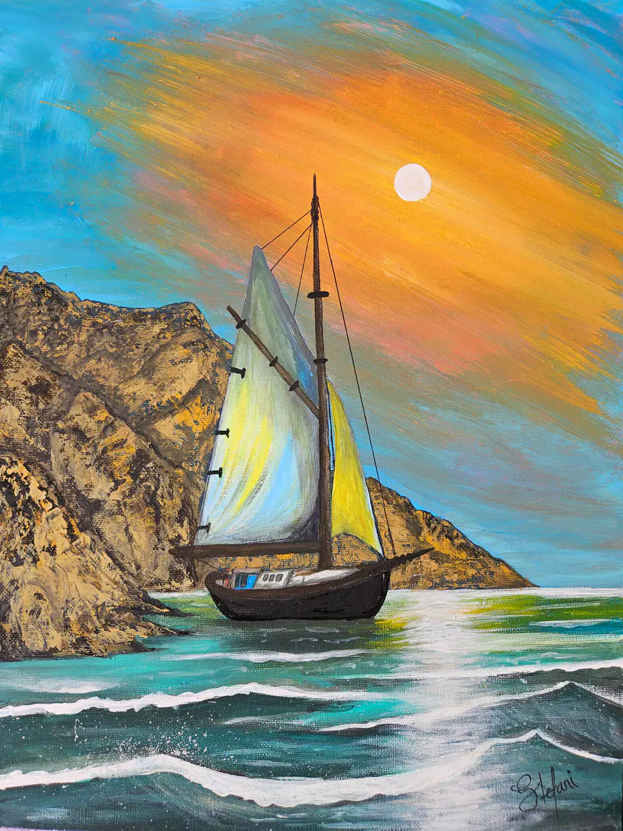 Frihetens Vindar vid Greklands Kust - Akryl - Pop Art - 30×40 cm av Stefani Miletic
