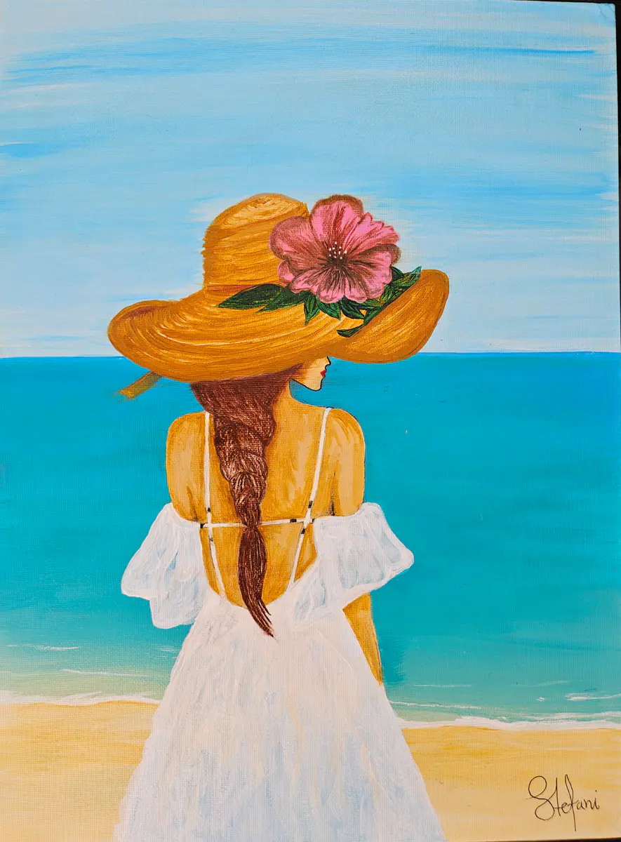 Kvinna vid Havets Kant - Akryl - Modern - 30×40 cm av Stefani Miletic
